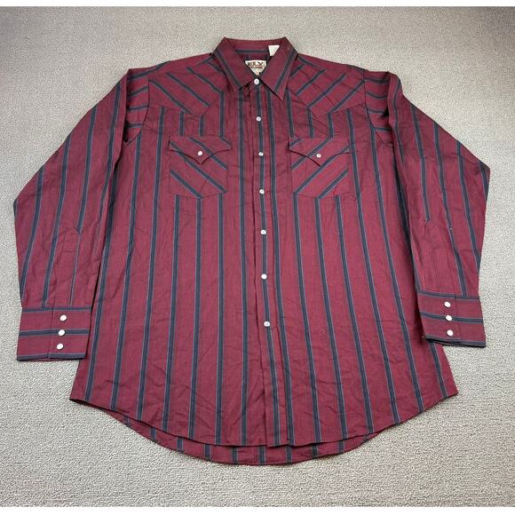 Vintage Ely Catleman Men Western Wear Pearl Snap Shirt Short Sleeve Large Stripe - Picture 1 of 9